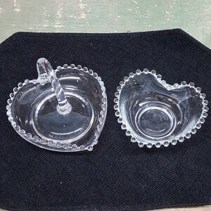 Vintage Inperial Candlewick heart shaped glass trinket or candy dishes.Set 2.